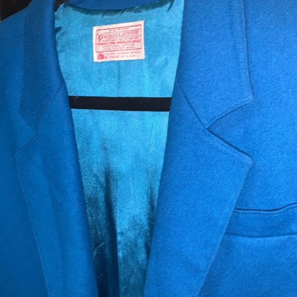 Vintage Pendleton Virgin Wool 2 Button Teal Blue Blazer Size Small Petite - Picture 10 of 17